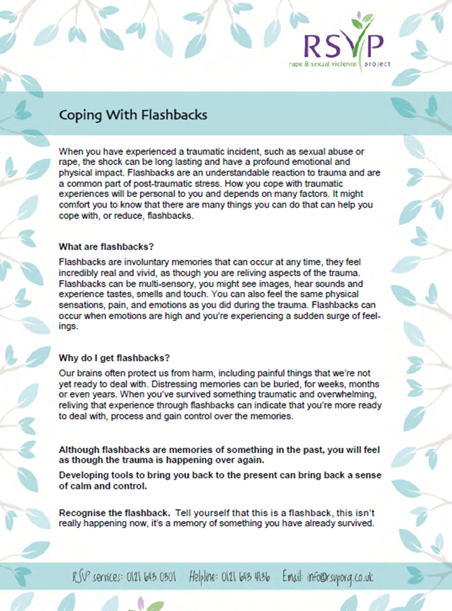 Downloadable resource for coping with flashbacks