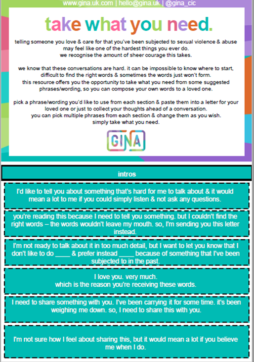 GINA downloadable resource - Starting the conversation